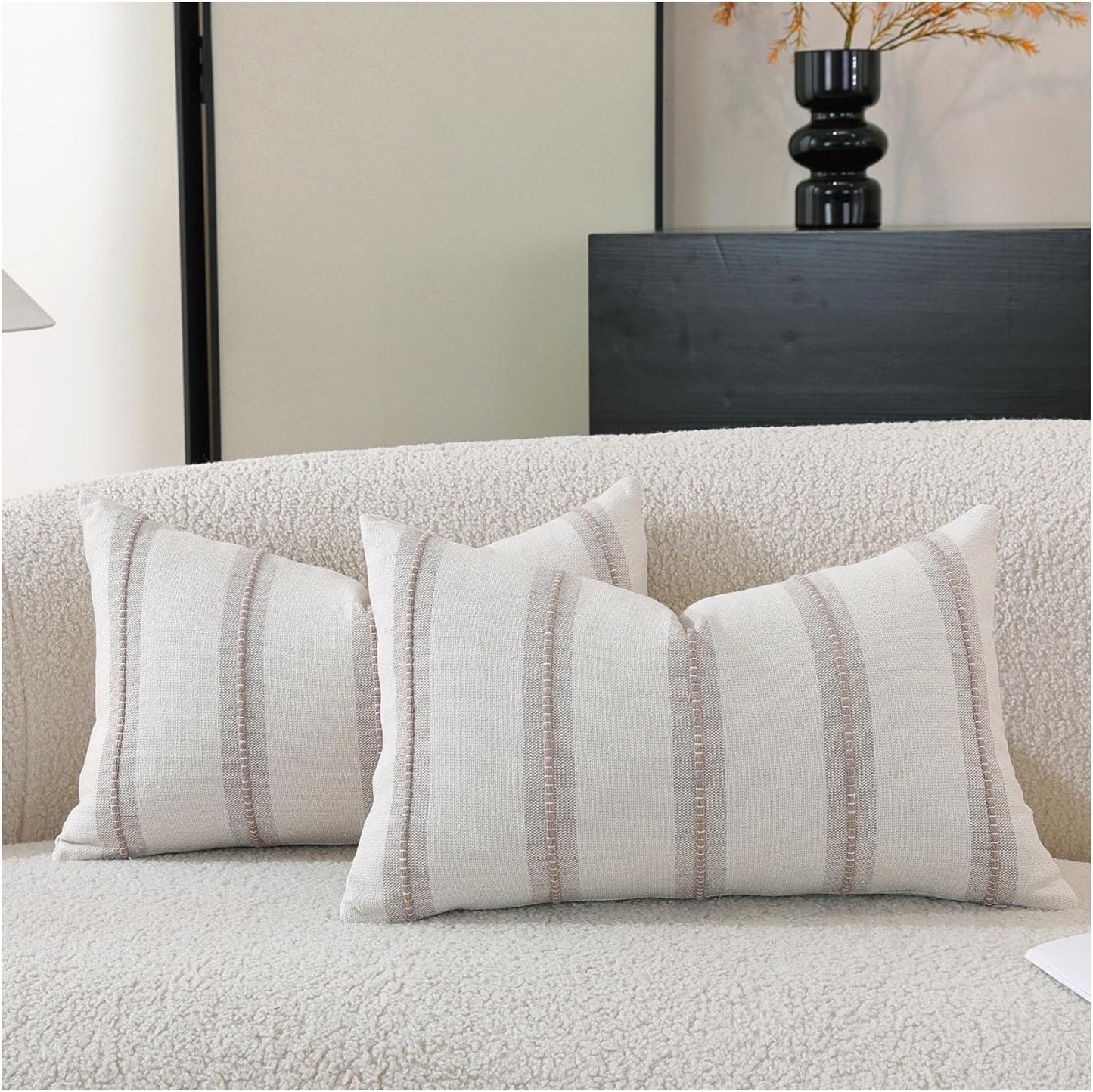 12x20 Set 2, Cethom Boho Throw Pillow Covers of Taupe Striped Decorative Pillow Cases for Couch Chair Bed, Textured