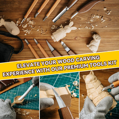 Wood Carving Kit, 24Pcs Wood Carving Tools Set with Leather Storage Bag, Wood Carving Set 4 Wood Carving Knives 5 Chisels 9 Blocks, Whittling Kit for Beginners Enthusiasts Adults Kids Gift DIY