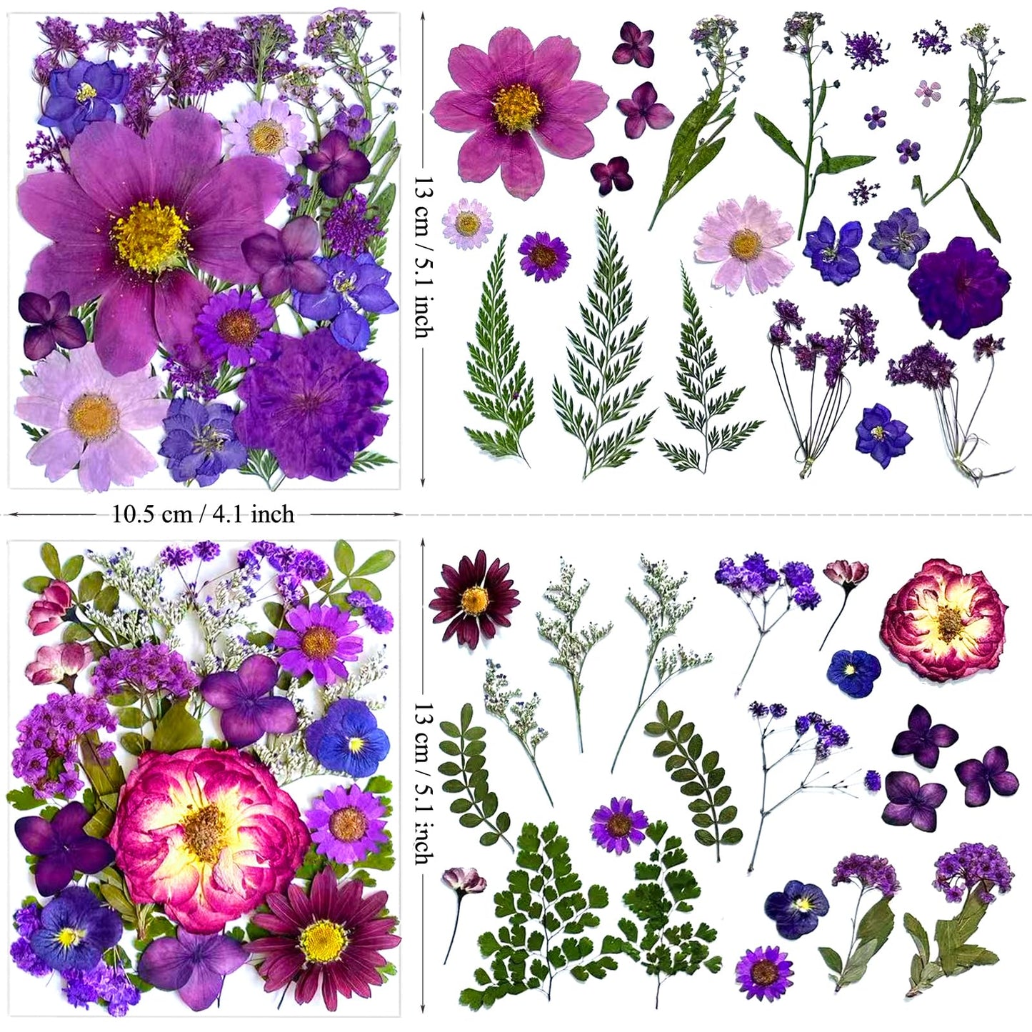 LUCISKY 132Pcs Purple Pressed Dried Flowers and Butterfly for Resin Molds, Real Natural Bulk Dry Floral Leaves Stickers for DIY Art Crafts, Jewelry, Candle, Soap Crafts Making