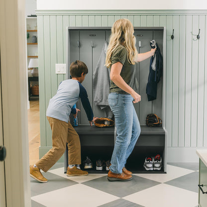 LIFETIME Storage Locker, Freestanding Cabinet with Benches & Shoe Cubbies, Organizer with Metal Hooks, UV‑Protected Weather‑Resistant