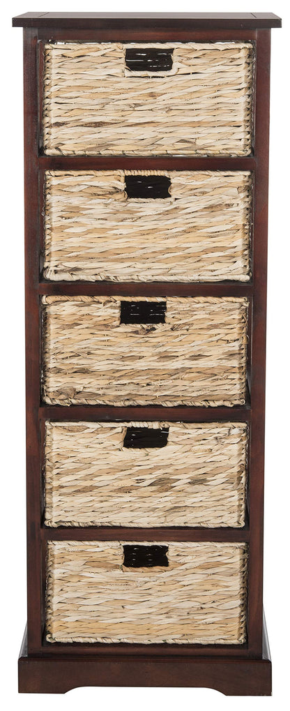 SAFAVIEH Furniture - Vedette 5-Basket Storage Tower - Cherry - Solid Wood - Coastal Basket Tower Design - Ideal for Entryway, Living Room, 17.5"W x 13.5"D x 46"H - Fully Assembled (AMH5739C)