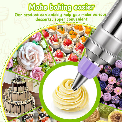 Novano Dessert Decorating Syringe Set, Frosting Piping Kit Stainless Steels Cake Decorating Kit with 6 Piping Tips & 9 silicone cupcakes, Cupcake Decorating Kit Piping Bags and Tips Set