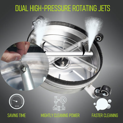 Hourleey 24" Pressure Washer Surface Cleaner with Dual Handles, Stainless Steel Surface Cleaner with 4 Wheels for Driveways, Pathway, Sidewalks, Patios, Decks, 4500 PSI with 3/8" Quick Connector Kit