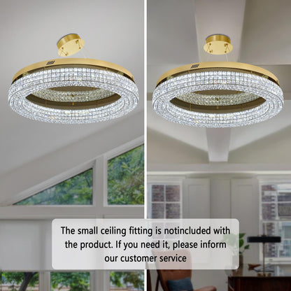 ykolupty 40'' Crystal Chandelier for Living Room Large Chandeliers for Living Room Crystal Flat Mounted Ceiling Lights Dining Room Bedroom Dimmable 2700-6000K (Gold Chandelier)