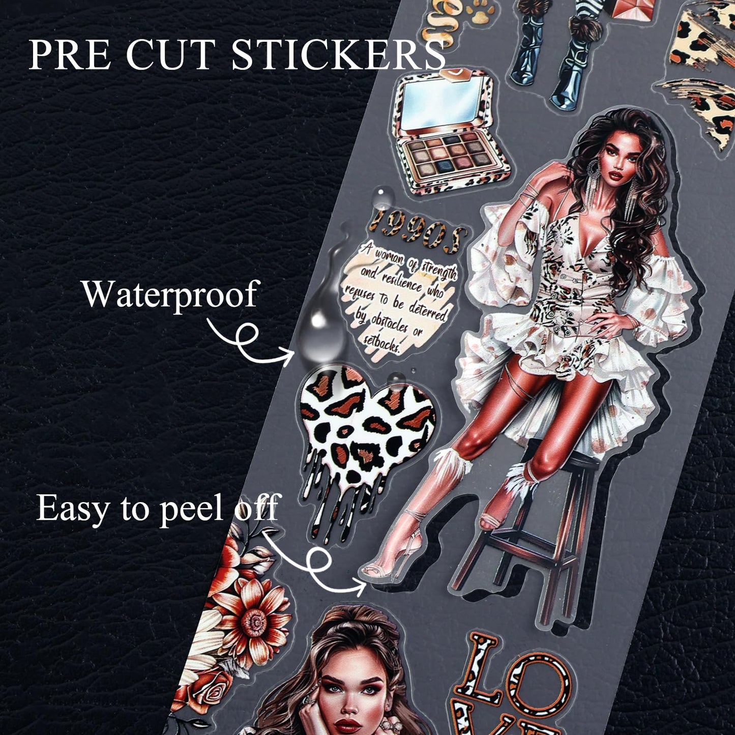 Dizdkizd Washi Tape Set, 4 Pre-Cut Animal Print PET & Washi Tapes Stickers with Diverse Sexy Women, Flowers, Adult Journaling Supplies for Collage Scrapbooks Craft Project