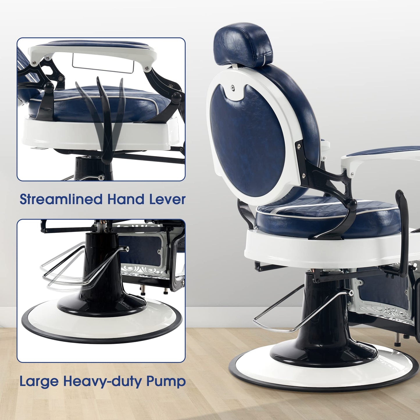 BarberPub Heavy Duty Vintage Barber Chair, All Purpose Professional Hydraulic Reclining Salon Chairs, Beauty Spa Hair Stylist Equipment 8739