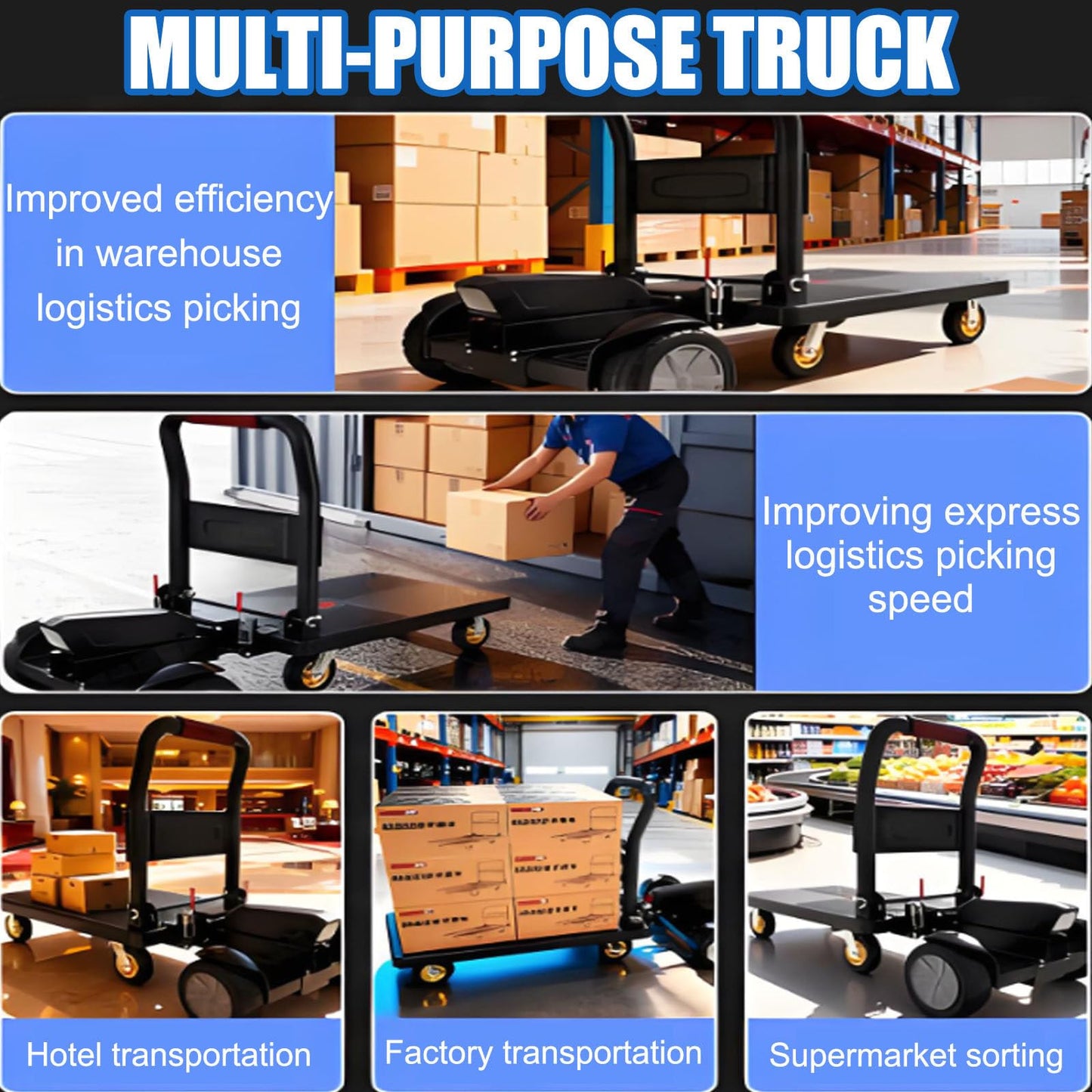 ErShangMao Electric Platform Cart,Motorized Garden Cart,Electric Flatbed Pallet Truck,8" Explosion-Proof Tires,660lbs Capacity,12km/H Speed,35km Range,Foldable Frame for Warehouse&Logistics 90 * 60cm