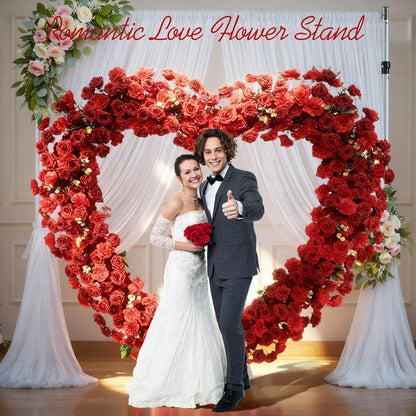 Heart Flower Arch Wedding Arch with Flowers, Romantic Heart Shaped Metal Archway for Indoor Outdoor Ceremony, Proposal, Party & Event Decoration (red)