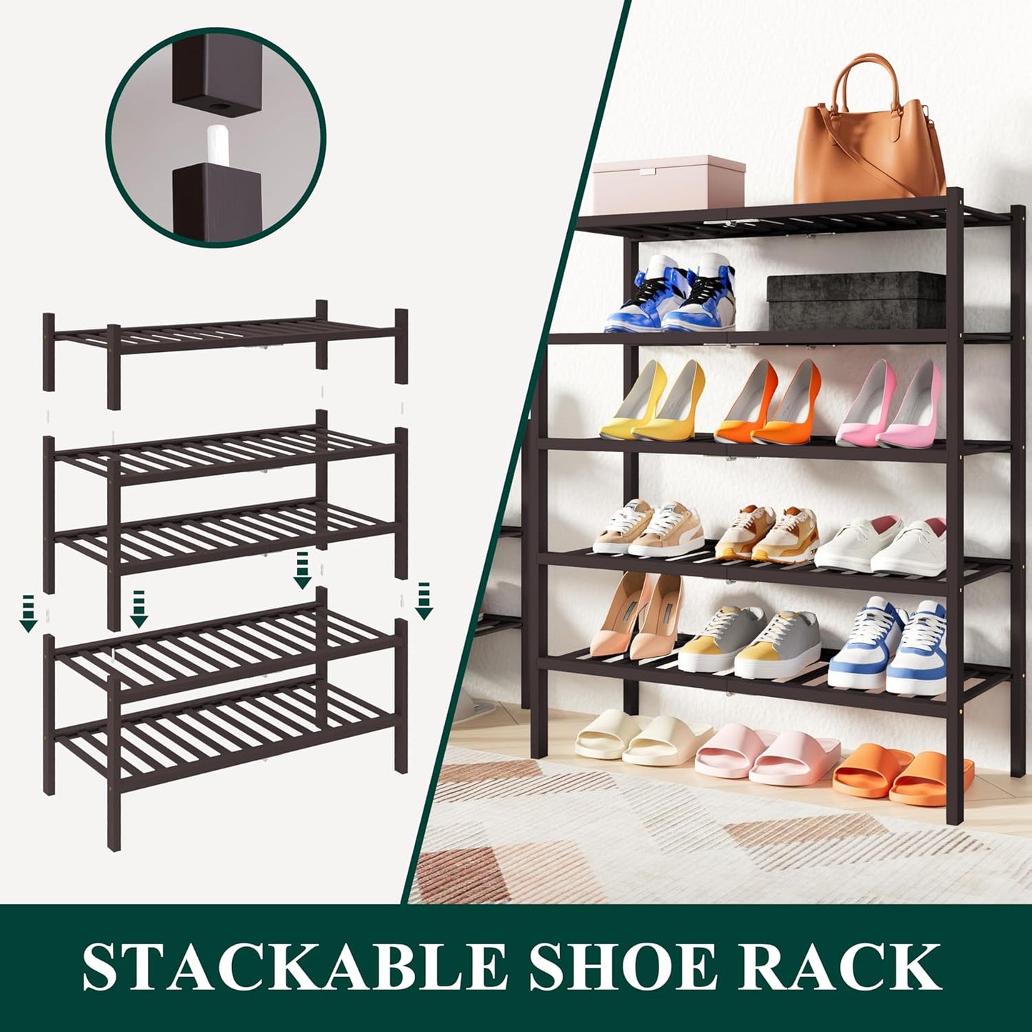 2 Closet, Smiry Shoe Rack, Tier Thick Bamboo Shoe Organizer, Stackable Free Standing Wooden Shoe Storage Shelf