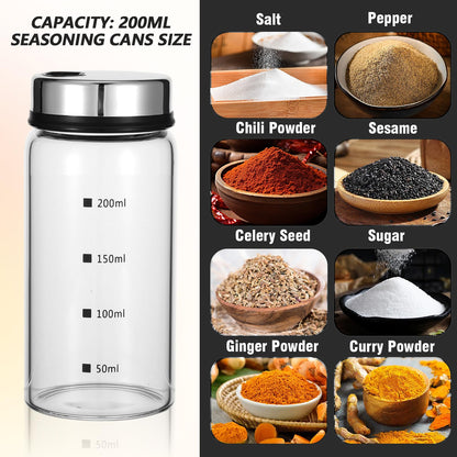 Wanmu 4Pcs Salt Pepper Shakers with Adjustable Outlet Holes, 7 oz Clear Glass Shaker Bottles, Salt Shakers for Kitchen, Spice Seasoning Cans for Kitchen Decor Home Restaurant BBQ Camping