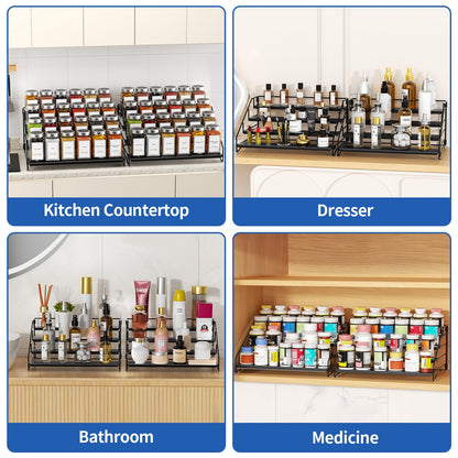 4 Tier Spice Rack for Cabinet, Spice Rack Organizer, Depth Adjustable Spice Holder for Countertop, Cupboard, Pantry, Seasoning Shelf, Metal, Black (1 Pack)