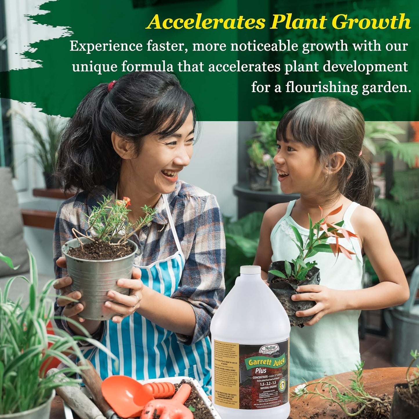 1 Medina Garrett Juice Plus -Liquid Plant Food & Fertilizer for Houseplants, Lawn, & Garden | Foliar Solution & Growth