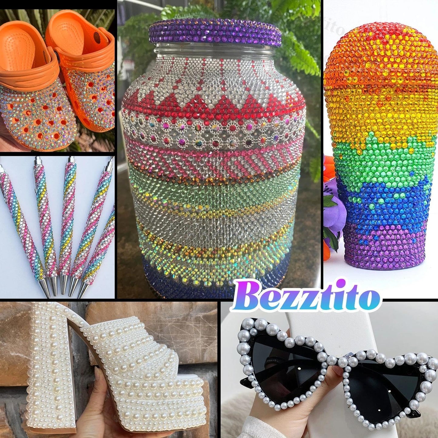 14000Pcs Colorful Flatback Rhinestones and Pearls for Bedazzling Kit, 2-6mm Resin Gems Bedazzling Rhinestone, 4-10mm Flatback Pearls Gems Rhinestones for Crafting DIY Face Makeup