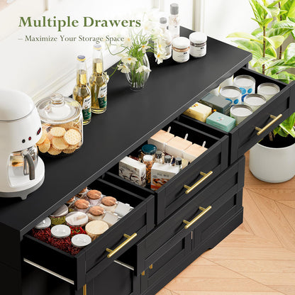 Concho 54" Buffet Cabinet with Storage, Kitchen Sideboards Small Coffee Bar Cabinet with 4 Drawers, Modern Kitchen Storage Cabinet for Living Room, Jet Black