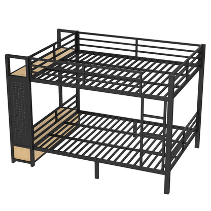 Bellemave Bunk Bed Queen Over Queen,Metal Bunk Bed with Shelf and Guardrails,Queen Bunk beds with Storage Drawers and Clothes Hooks for Kids, Teens & Adults（Black）
