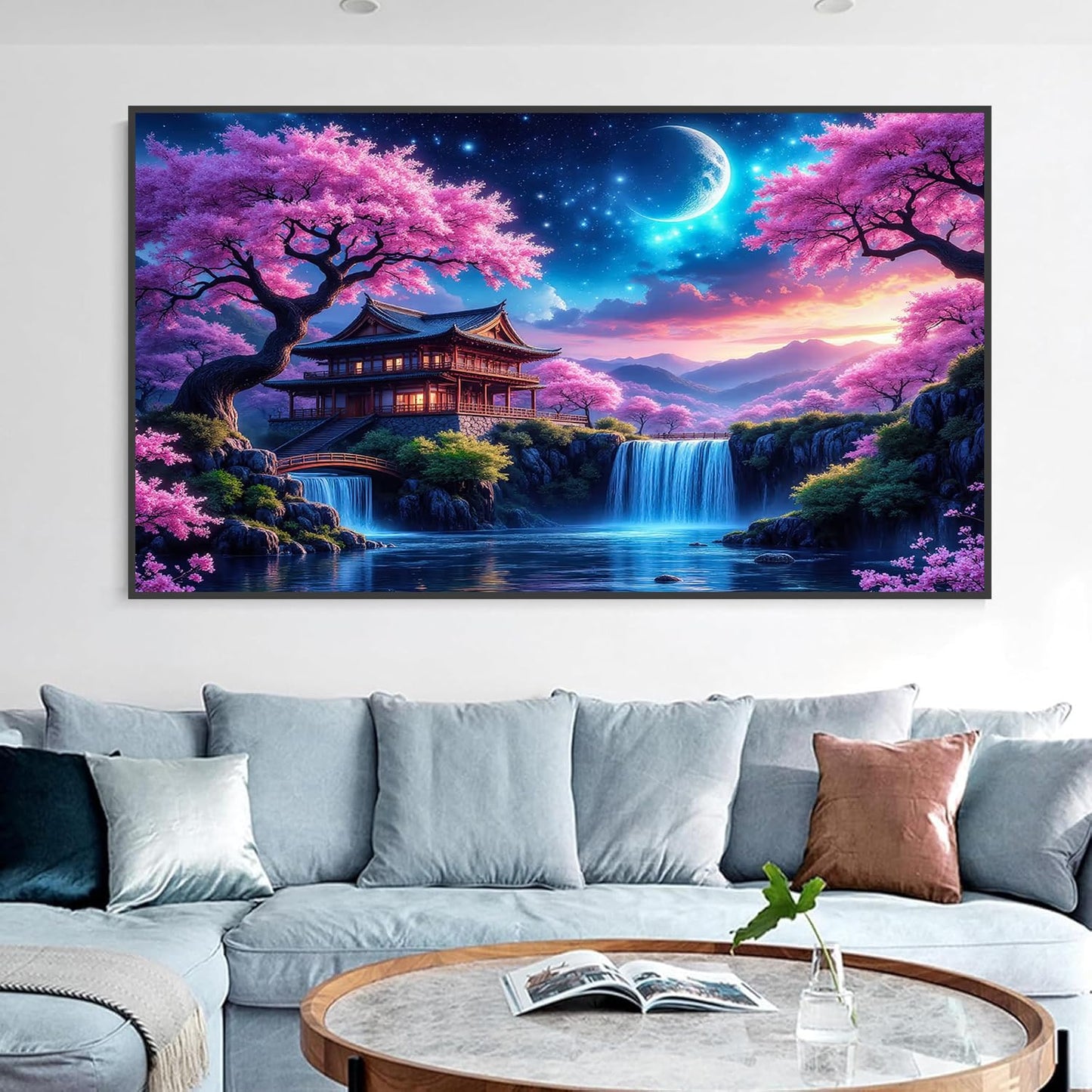igoodom Large Diamond Painting, Large Cherry Blossoms Diamond Art Kits for Adults, Full Drill Round Big Diamond Painting, DIY Gem Art and Crafts for Home Wall Decor Gift 27.5 X 15.7inch