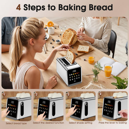 Touch Screen Toaster 2 Slice, Stainless Steel Smart Digital Toasters with Single Slot Toasting, Memory Function, 5 Bread Types & 6 Shade Settings,1.5" Wide Slot, 900W