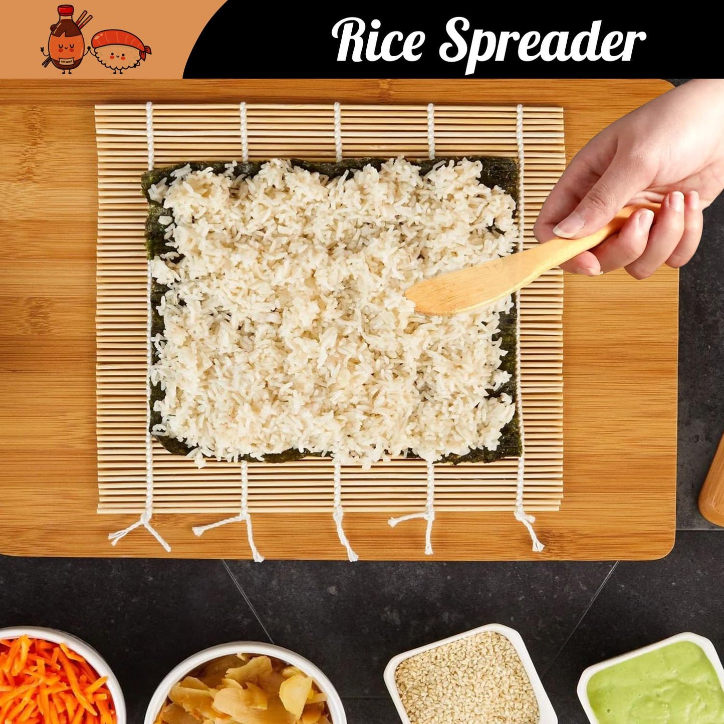 SmileTools No Plastic Bamboo Sushi Making Kit, Sushi Roller, 2 Bamboo Sushi Rolling Mats, 5 Pairs Chopsticks, Sauce Dish, Rice Paddle - Natural Sushi Maker Set for Beginners DIY Sushi at Home