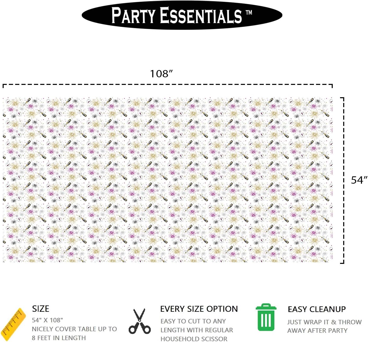 54" 108" 1-Count, Party Essentials Heavy Duty Disposable x Printed Plastic Rectangle Table Cover/ Tablecloth/ Banner