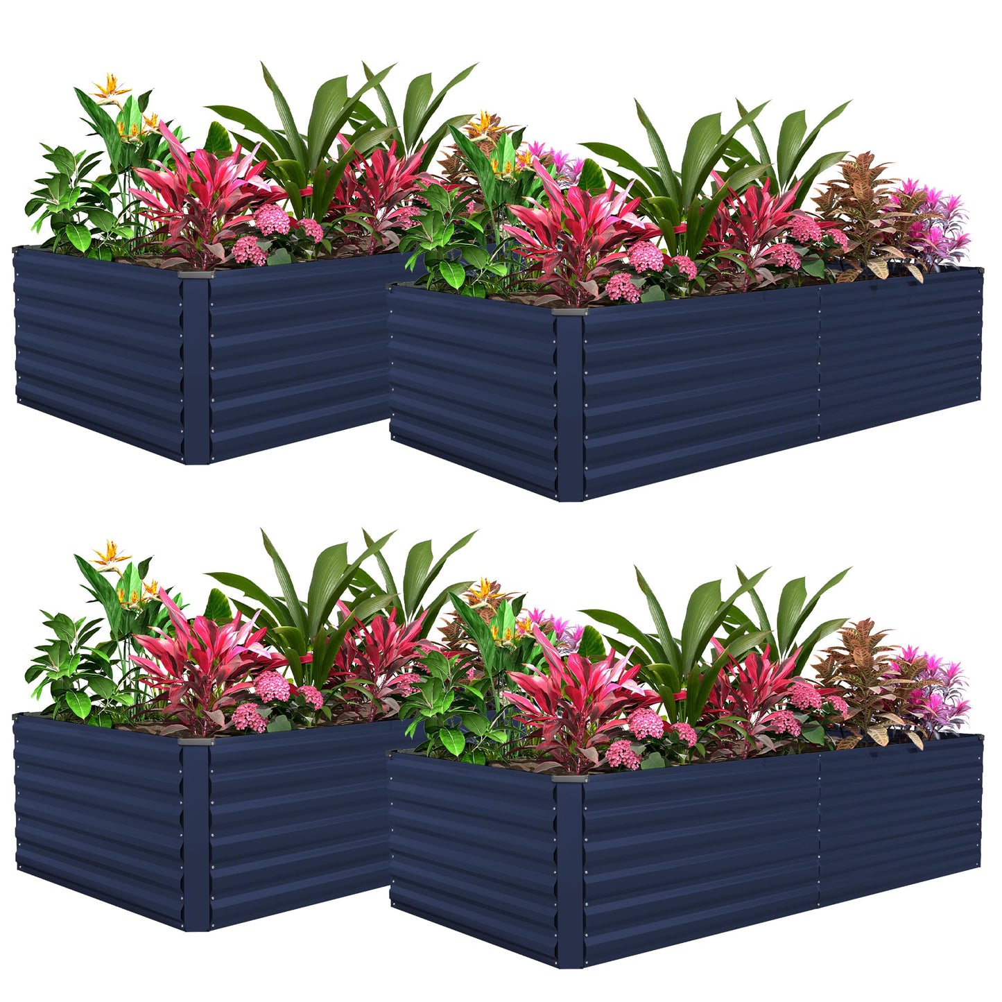 FOOWIN 4pcs 8x4x2ft Galvanized Raised Garden Bed, Planter Raised Garden Boxes Outdoor, Large Metal Raised Beds for Gardening, Garden Bed for Vegetables, Flowers, Herb,478 Gallon Capacity, Royal Blue