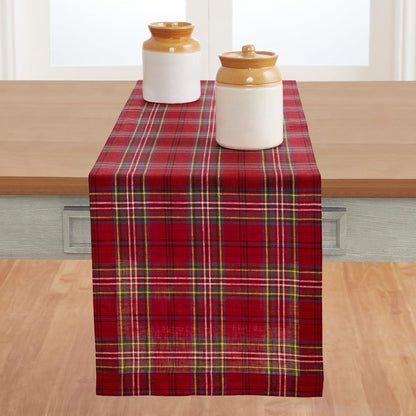 Solino Home Table Runner 90 Inches Long - 100% Pure Linen Red Classic Tartan Plaid Table Runner 14 x 90 Inch for Dining