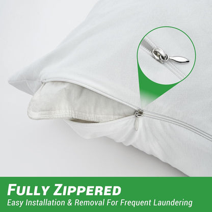 Bamboo Rayon Waterproof Pillow Protector, Breathable Cooling Pillow Case Cover with Zipper, 4 Packs, Queen, White