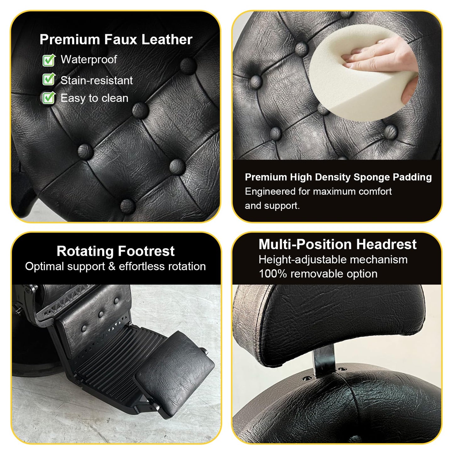 Sannewsta Commercial Barber Chair - Genuine Leather, Flip Footrest, 450 lbs Capacity Vintage Styling Chair for High Traffic Salons