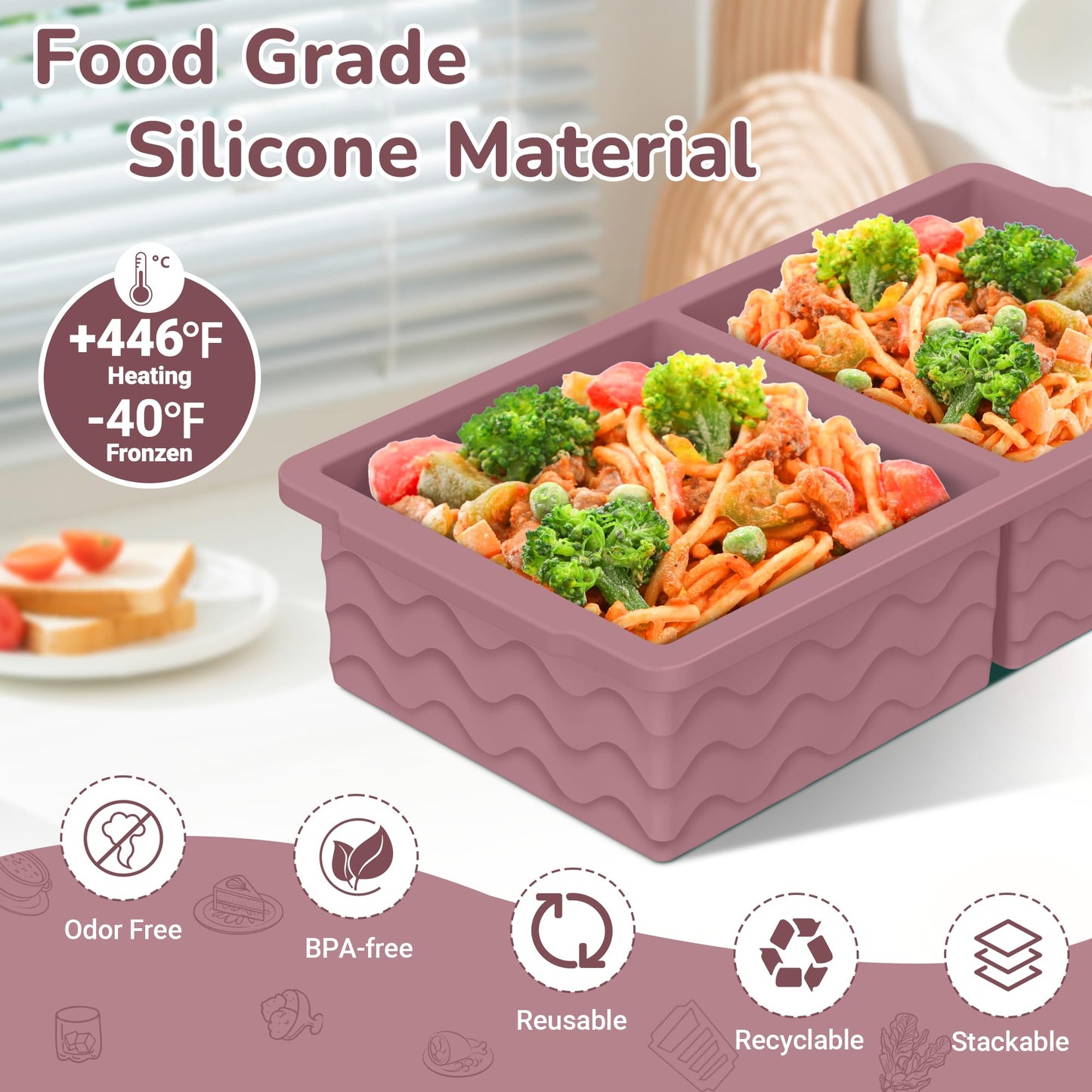 Silicone Freezer Trays with Lid (4-Pack), 1-Cup, 2-Cup, 1/2-Cup & 2-Tbsp Silicone Freezer Molds, Stackable Soup Freezer Meal Prep Containers,Ice Cube Tray for Making Sauce,Smoothies,Yogurt Bites