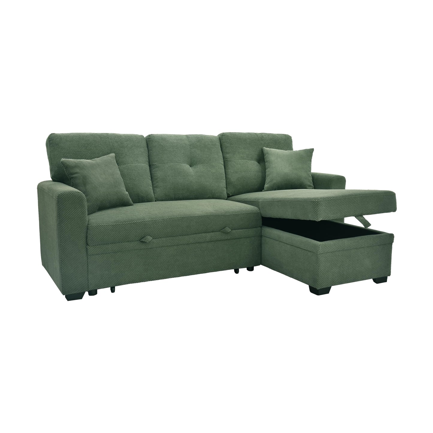 Eafurn 71" L Shaped Sectional Sleeper Sofa Bed with Pull Out Bed, Comfy Fabric Corner Sleeper Sectional Pull Out Couch with Tufted Backrest/Reversible Storage Chaise/2 Pillows