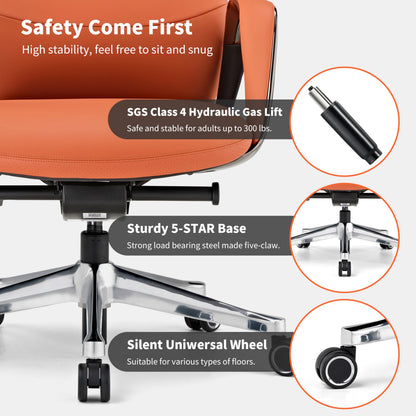 EUREKA ERGONOMIC Serene Executive Office Chair, Premium Nappa Leather High Back Boss Chair with Aluminum Base, Ergonomic Chair with Lumbar Support & Recline, Heavy Duty for Long-Hour Comfort, Orange