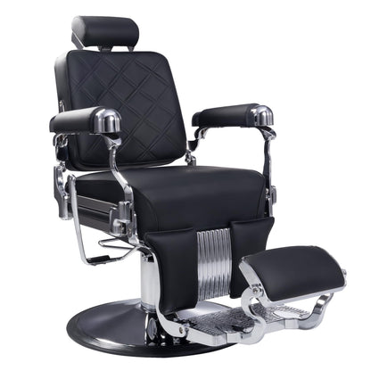MyS Heavy Duty Barber Chair – 700 lbs Capacity Industrial Hydraulic Reclining Salon Chair, 135° Reclining with Stainless Steel Leather (Silver)