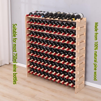 fdjamy Wine Rack freestanding Floor Cabinet 144bottle Wood Stackable Storage Modular Wine Holder Display Shelves ﻿