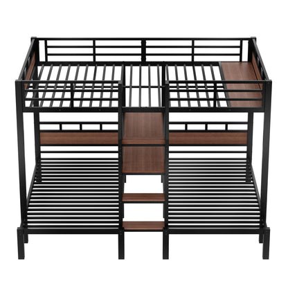 Bellemave Queen Over Twin Over Twin Bunk Bed with Stairs and Storage Shelf, Heavy Duty Triple Bunk Beds with Safety Guardrails, Metal Triple Bunk Bed Frame for 3 Kids, Teens, Black