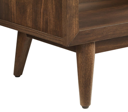 Crosley Furniture Nashville Mid Century Modern Console Record Player Stand, Stores Up to 220 Vinyl Records, Medium, Brown
