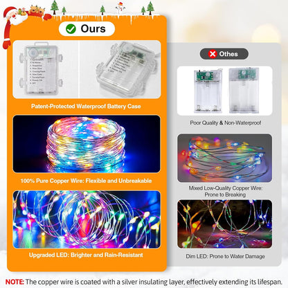 HALHSAP 33ft 100 Color Changing Fairy String Lights, LED Outdoor String Lights, Mini Battery Powered Copper Wire Starry