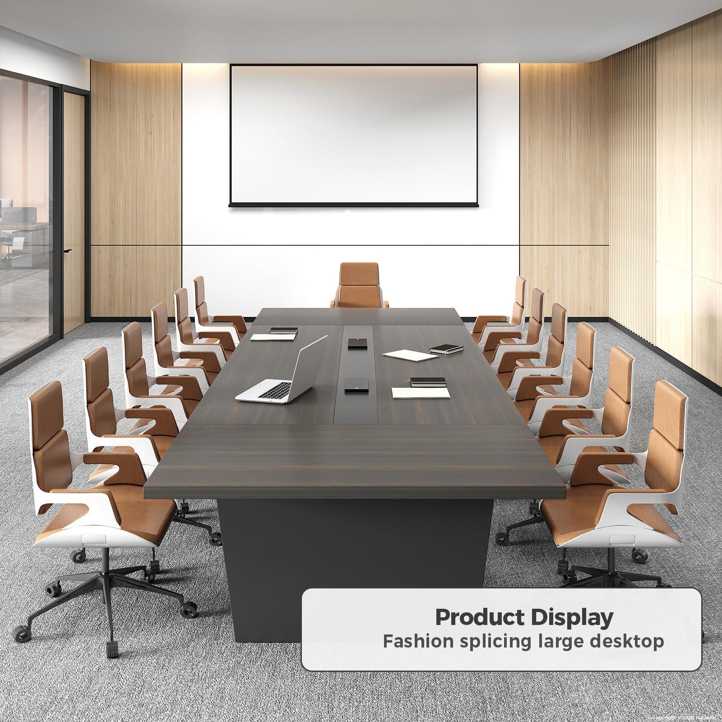 Nuipesn 118 Inch Rectangular Conference Table, 10FT Meeting Table for 10-12 People, Built-in Power Outlets and USB Charging Ports, Cable Management, 2 Inch Thick Top, Walnut and Charcoal Gray