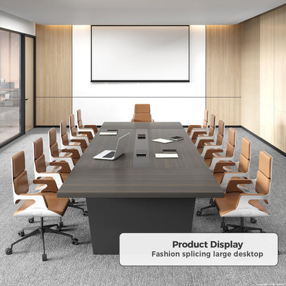 Nuipesn 118 Inch Rectangular Conference Table, 10FT Meeting Table for 10-12 People, Built-in Power Outlets and USB Charging Ports, Cable Management, 2 Inch Thick Top, Walnut and Charcoal Gray