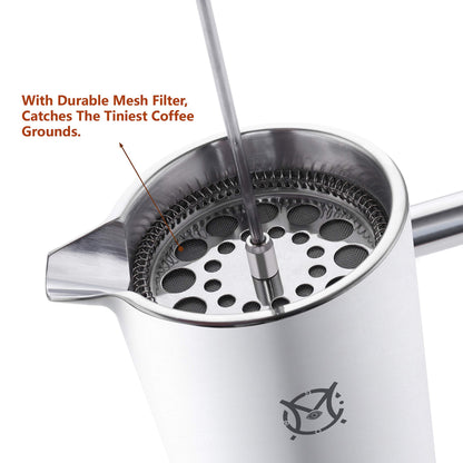 MAGICAFÉ French Press Coffee Maker – 2 Cups Small Stainless Steel Coffee Maker Double Walled French Press 750ML/24OZ