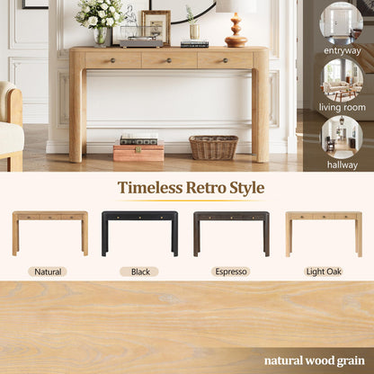 Merax 52" Console Table with 3 Drawers, Rustic Entryway Table with Curved Corners, Narrow Long Sofa Table for Living Room, Hallway, Entrance, Behind Couch, Foyer, Sturdy Thick Legs, Light Oak