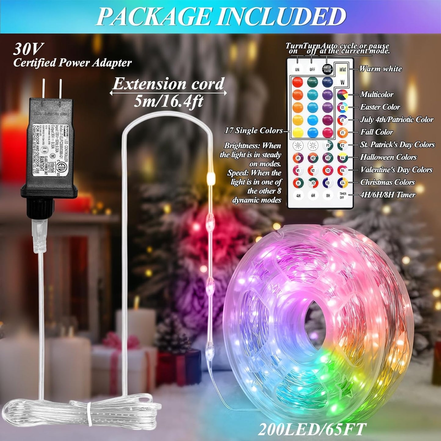 200 66 35 4th Lovelite LED Fairy Lights Color Changing, FT Colors of July Fairy Lights with Remote, Red White and Blue