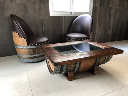 Wine Barrel Wood-Glass Coffee Table