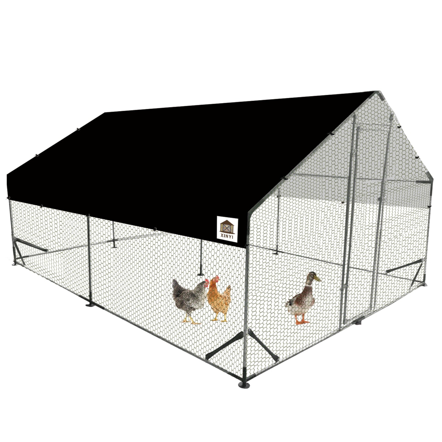 Chicken Runs for Yard with Cover, Metal Chicken Coop, Upgraded Anti-UV 180g/㎡ PE Cloth & 1.1mm Thickened PVC-Coated Hexagonal Chicken Wire Mesh & More Galvanized Steel Standpipes,13.1×9.8×6.4FT