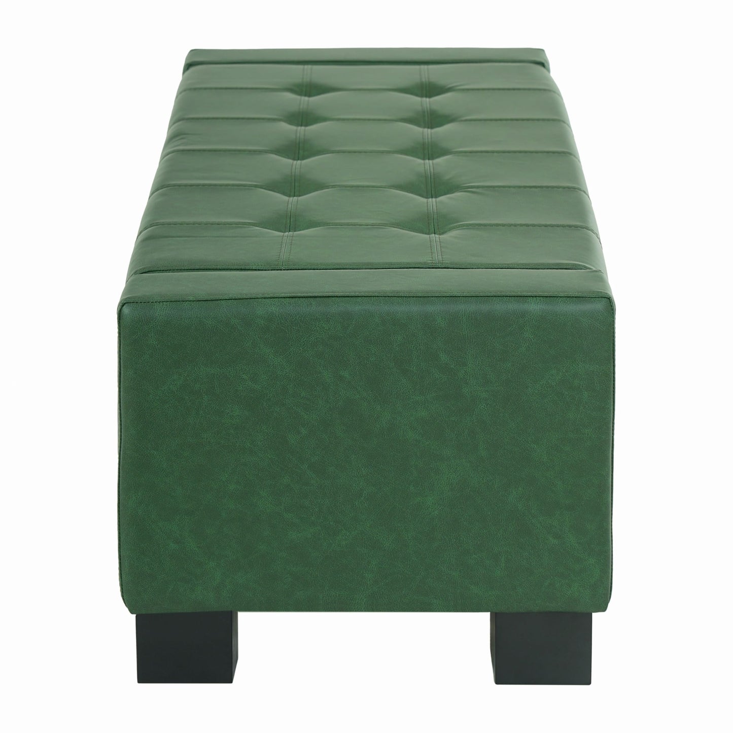 Christopher Knight Home Vance Tufted Storage Ottoman Bench, PU Upholstered Ottoman with Storage, Modern Bedroom End of Bed Bench with Storage, Comfy Living Room Sofa Extra Seat, Green+Black