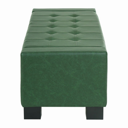 Christopher Knight Home Vance Tufted Storage Ottoman Bench, PU Upholstered Ottoman with Storage, Modern Bedroom End of Bed Bench with Storage, Comfy Living Room Sofa Extra Seat, Green+Black