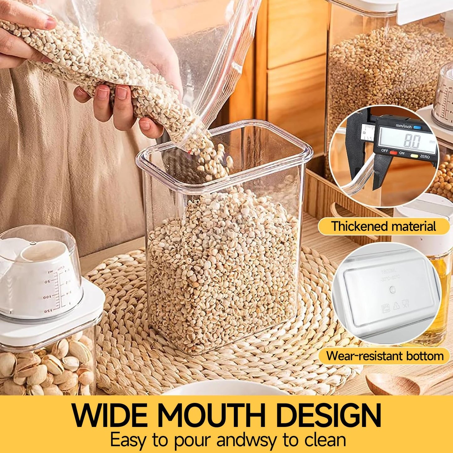 Cereal Storage Containers Sets,BPA Free with Pouring Spout Handle Airtight Food Storage Dispenser with lids For Rice Flour Pasta Grain, Pet Food Storage Container (37.2 oz + 77.7 oz (2 of Each))