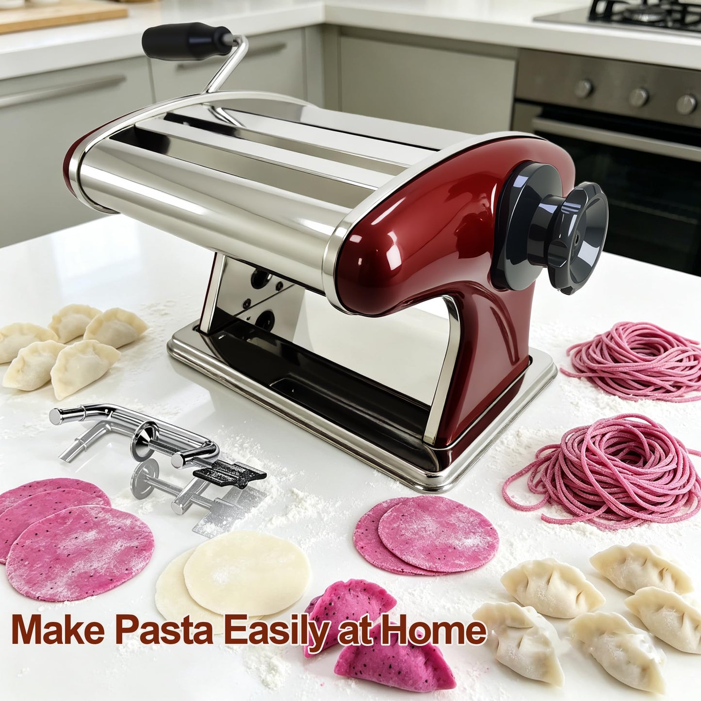 SHILINTONG Manual Pasta Maker Machine - Noodle Machine Dough Roller Hand Crank,No Disassembled-2/4mm Width Noodle/0.3-5mm Thickness Dough