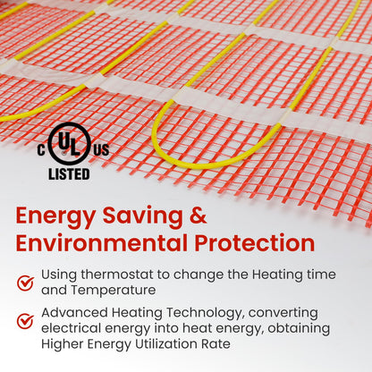 100 sqft HEATIT Warmmat Electric Radiant Self-adhesive Floor Heat Heating System & ET-7AW Thermostat & Alarm Monitor