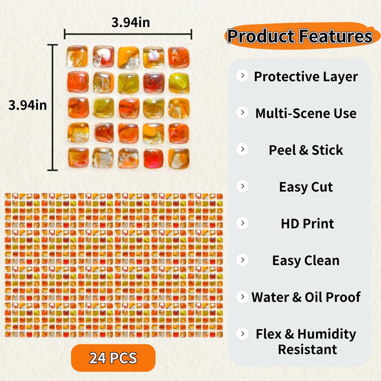 PVC Mosaic Tile Stickers 24 PCS Peel and Stick Checkerboard Wall Decals Self-Adhesive Backsplash for Kitchen Bathroom RV Waterproof Removable Instant Grid Upgrade (Style D, 3.94 x 3.94 Inch)