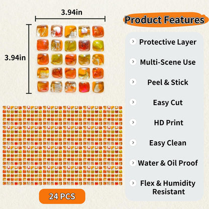 PVC Mosaic Tile Stickers 24 PCS Peel and Stick Checkerboard Wall Decals Self-Adhesive Backsplash for Kitchen Bathroom RV Waterproof Removable Instant Grid Upgrade (Style D, 3.94 x 3.94 Inch)