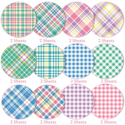 Whaline 24 Sheet Spring Pastel Plaid Pattern Paper 12 Designs Scrapbook Specialty Paper Easter Double-Sided Decorative Craft Papers for DIY Card Making Scrapbook Photo Album Decor, 11.8 x 11.8 Inch